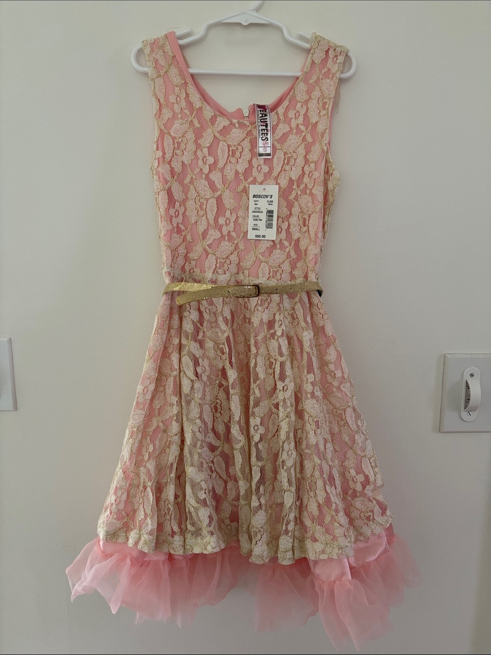 Beautees Pink and Gold Lace Tulle Formal Dress